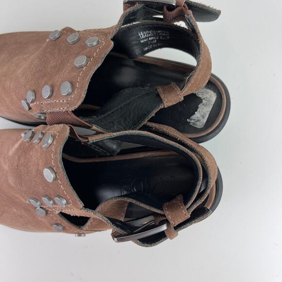 MADE Open Heel Brown Shoes Mules Studded Buckle Pointed Toe Leather Size 7.5 - Picture 7 of 9